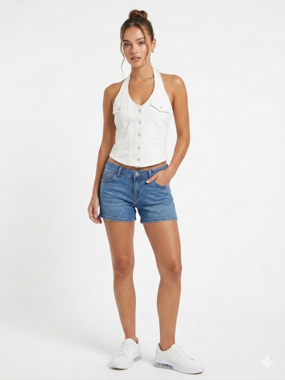 Y2K Foxy Jeans White Denim Halter Vest Size Large